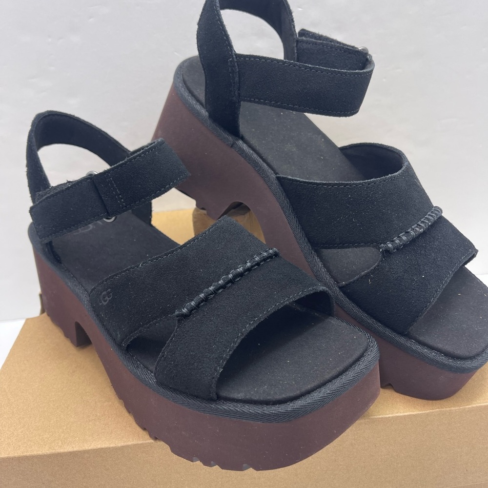 UGG WMNS10 Lug Sole NEW HEIGHTS Suede ANKLE STRAP Platform Heeled Sandals
Black - Picture 8 of 16